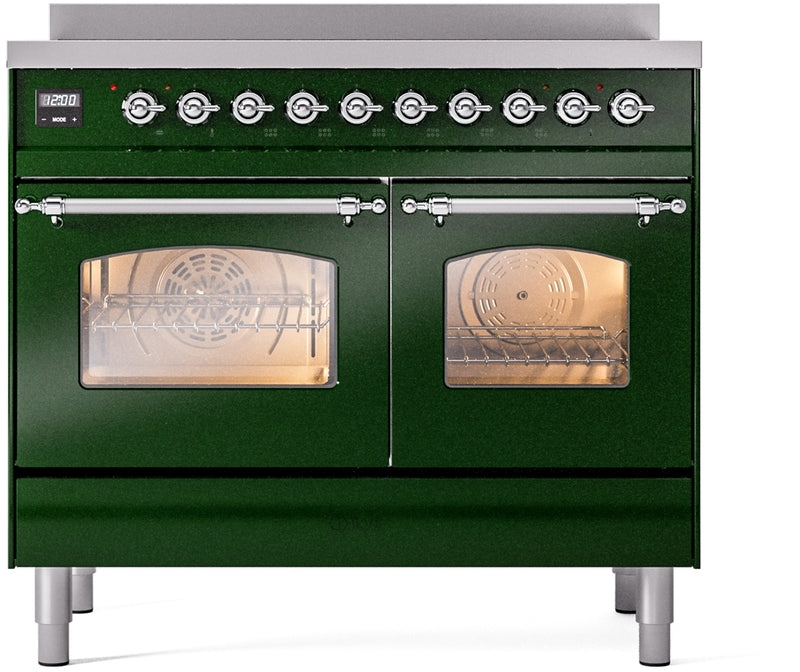 ILVE Nostalgie II 40" Induction Range with Element Stove and Electric Oven in Emerald Green with Chrome Trim, UPDI406NMPEGC