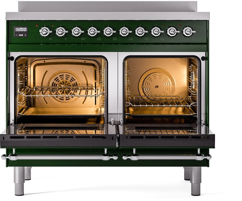 ILVE Nostalgie II 40" Induction Range with Element Stove and Electric Oven in Emerald Green with Chrome Trim, UPDI406NMPEGC