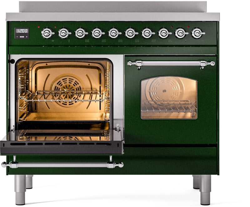 ILVE Nostalgie II 40" Induction Range with Element Stove and Electric Oven in Emerald Green with Chrome Trim, UPDI406NMPEGC