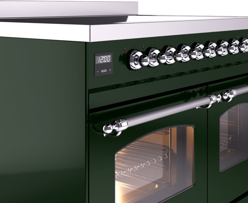 ILVE Nostalgie II 40" Induction Range with Element Stove and Electric Oven in Emerald Green with Chrome Trim, UPDI406NMPEGC