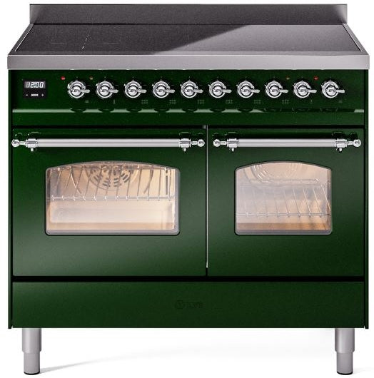 ILVE Nostalgie II 40" Induction Range with Element Stove and Electric Oven in Emerald Green with Chrome Trim, UPDI406NMPEGC