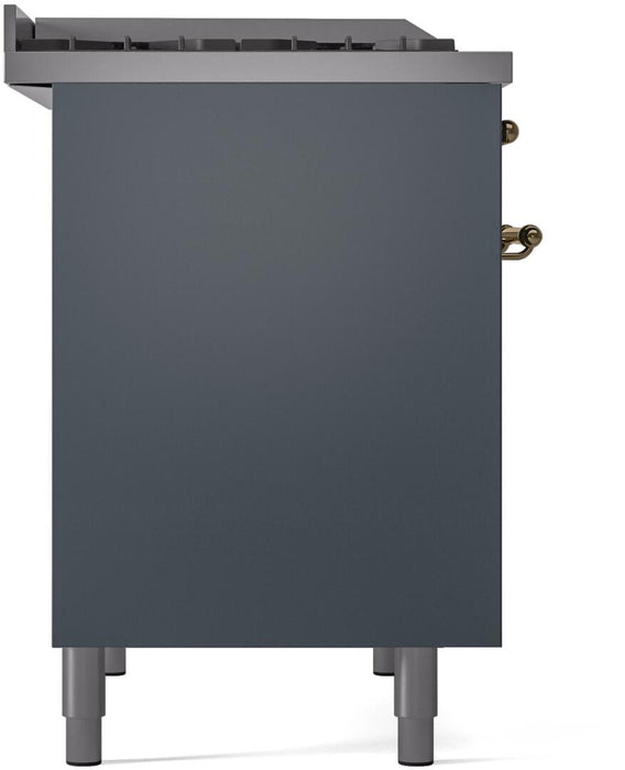 ILVE Nostalgie II 40" Dual Fuel Natural Gas Range in Blue Grey with Brass Trim, UPD40FNMPBGG