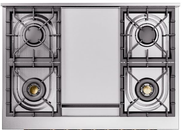 ILVE Nostalgie II 36" Dual Fuel Natural Gas Range in Burgundy with Bronze Trim, UP36FNMPBUB