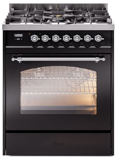 ILVE Nostalgie II 30" Dual Fuel Propane Gas Range in Black with Chrome Trim, UP30NMPBKCLP