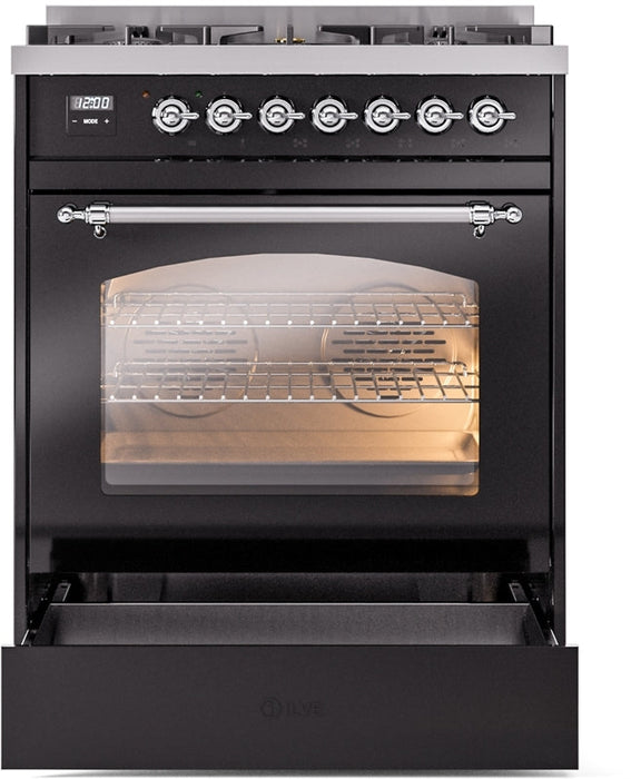 ILVE Nostalgie II 30" Dual Fuel Propane Gas Range in Black with Chrome Trim, UP30NMPBKCLP