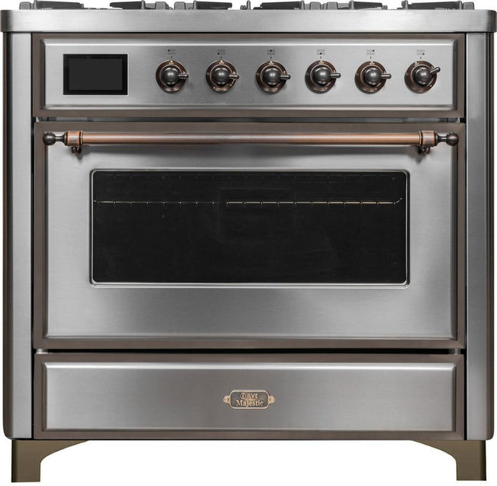 ILVE Majestic II 36" Dual Fuel Natural Gas Range in Stainless Steel with Bronze Trim, UM09FDNS3SSB