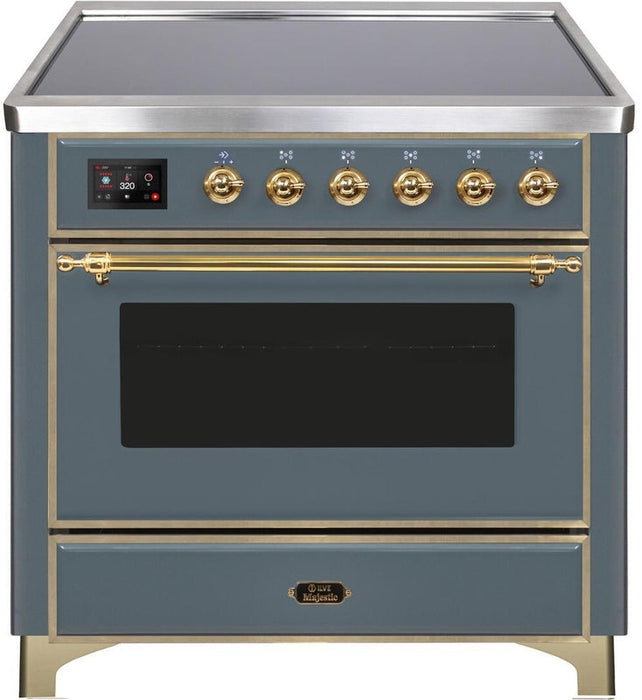 ILVE Majestic II 36" Induction Range with Element Stove and Electric Oven in Blue Grey with Brass Trim, UMI09NS3BGG