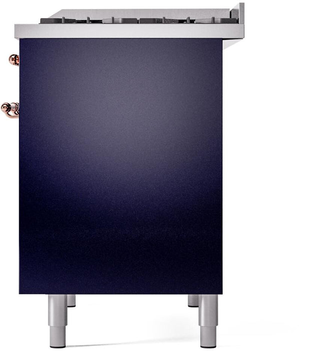 ILVE Nostalgie II 40" Dual Fuel Natural Gas Range in Blue with Copper Trim, UPD40FNMPMBP