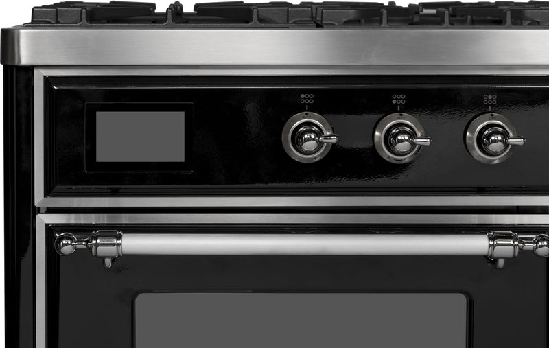 ILVE Majestic II 40" Dual Fuel Natural Gas Range in Glossy Black with Chrome Trim, UMD10FDNS3BKC