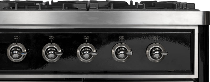 ILVE Majestic II 40" Dual Fuel Natural Gas Range in Glossy Black with Chrome Trim, UMD10FDNS3BKC