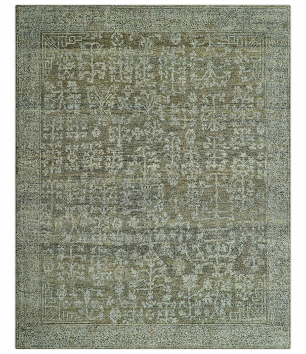 Custom Made Traditional Design Olive Hand Knotted Wool Area Rug