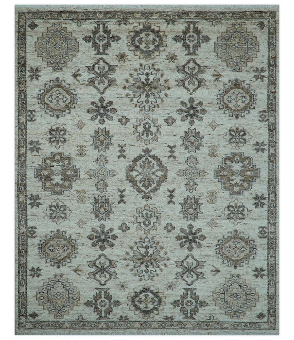 Custom Made Traditional Turkish Design Beige Hand Knotted Natural Wool Area Rug