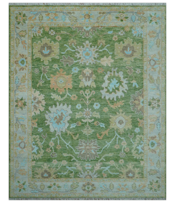Custom Made Antique Green Traditional Oushak Design Hand Knotted Wool Area Rug