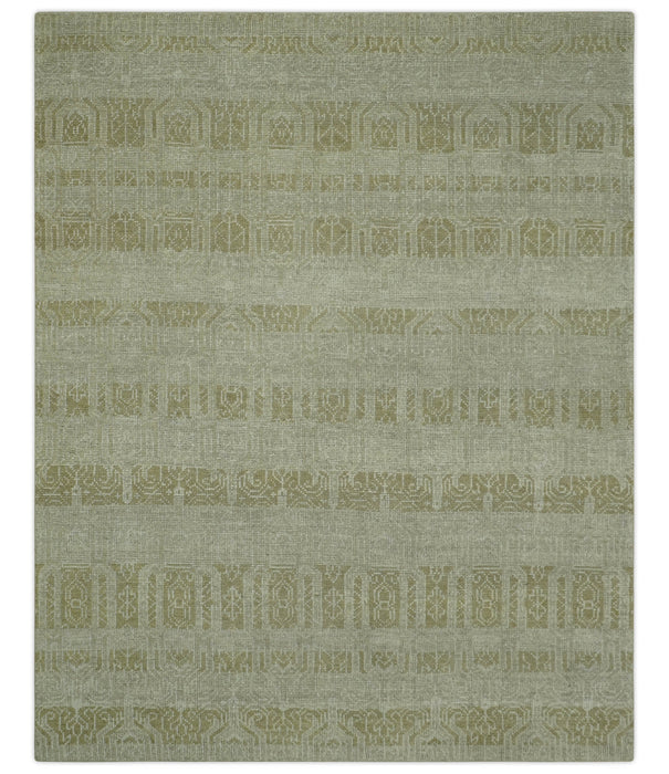 Custom Made Transitional Design Beige Hand Knotted Wool Area Rug