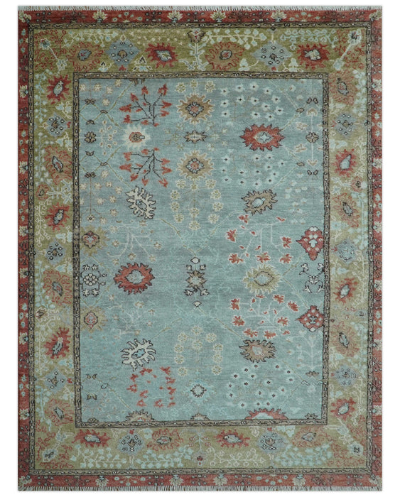Custom Made Blue Modern Oushak Hand Knotted Wool Rug