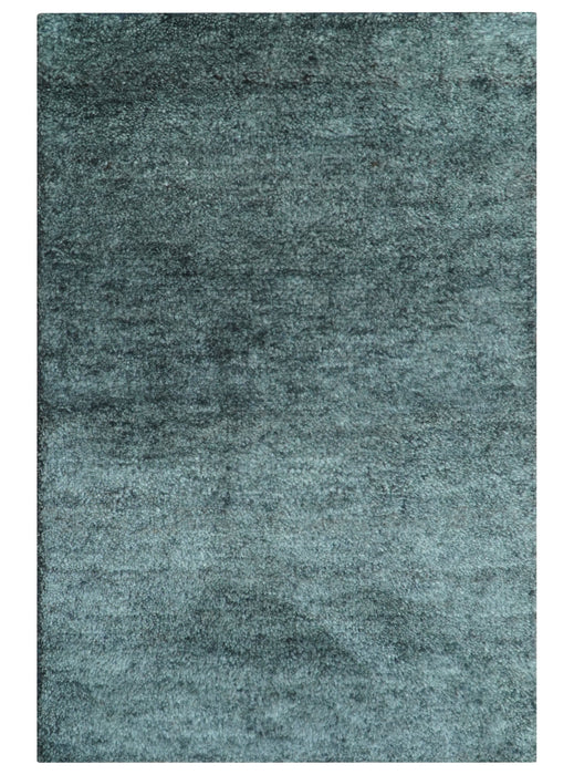 Custom Made Contemporary Solid Plush Steel Blue Hand Knotted Wool Rug