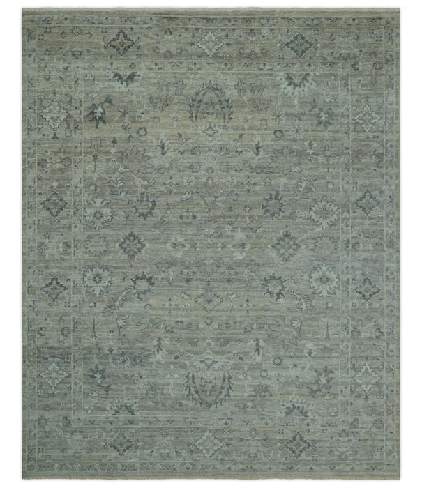 Custom Made Silver Brown Traditional Transitional Hand Knotted Wool Rug