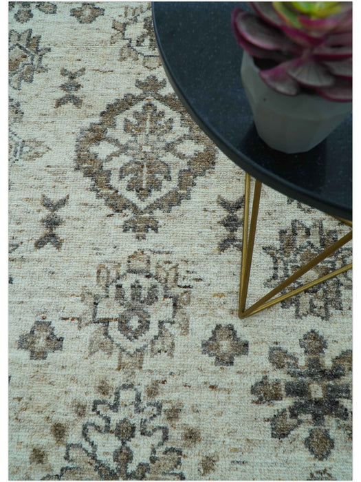 Custom Made Traditional Turkish Design Beige Hand Knotted Natural Wool Area Rug