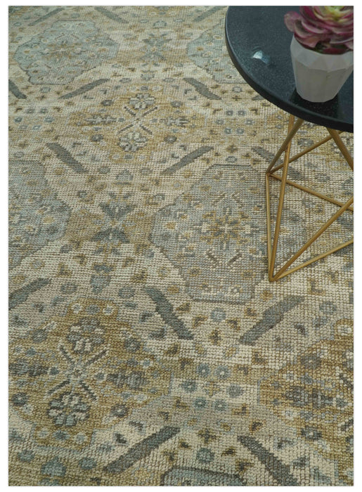 Custom Made Ivory, Brown and Blue Traditional Hand Knotted Wool Area Rug