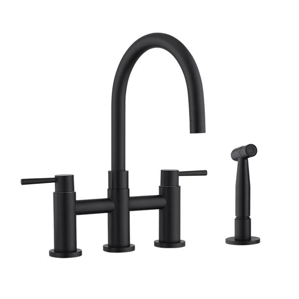 Matte Black Felixbath Bridge Double Handles Kitchen Sink Faucet with Side Spray (Part number: FBCPN026B)