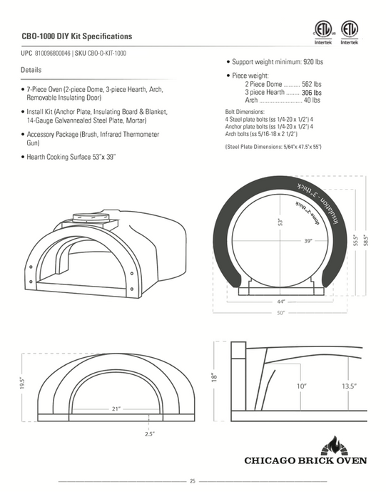 CBO 1000 DIY Kit | Wood Fired Pizza Oven | Take It To The MAX | 53" x 39" Cooking Surface