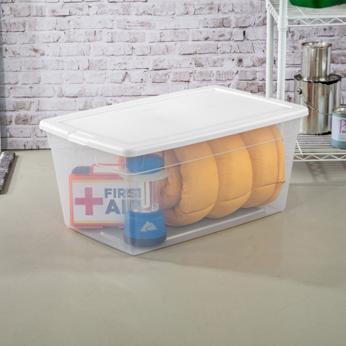 Sterilite 90 Qt Storage Box, Stackable Bin with Lid, Plastic Container, 4 Pack