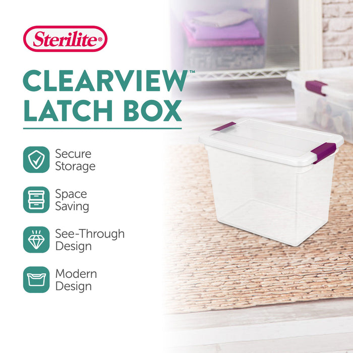 Sterilite 27 Qt ClearView Latch Storage Stackable Bin with Latching Lid, 12 Pack