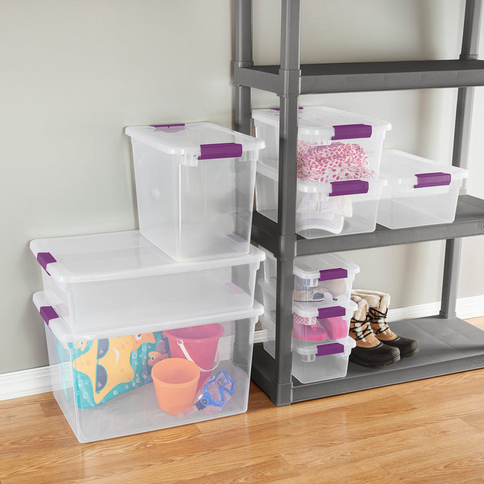 Sterilite 27 Qt ClearView Latch Storage Stackable Bin with Latching Lid, 18 Pack