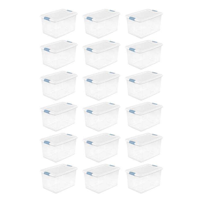 Sterilite 64 Qt Clear Plastic Stackable Storage Bin w/ White Latch Lid, 18 Pack