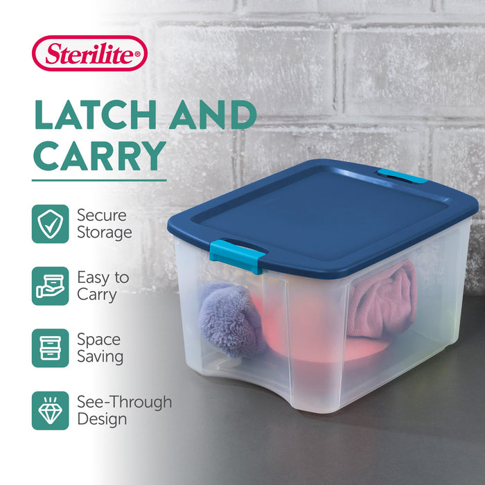 Sterilite Latch & Carry 18 Gallon Plastic Stacking Storage Tote w/ Lid, 12 Pack