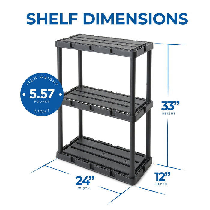 Gracious Living 3 Shelf Knect-A-Shelf Solid Light Duty Storage Unit, Black 4Pack