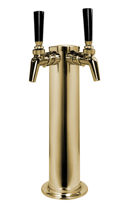 14" Tall Double Faucet Polished Brass Draft Beer Tower - 100% Stainless Contact Perlick Faucets