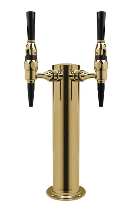 14" Tall Double Faucet Polished Brass Draft Beer Tower - Stout Faucets