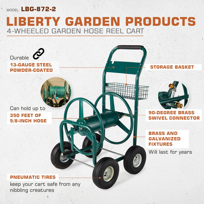 Liberty Garden Products LBG-872-2 4 Wheel Hose Reel Cart Holds up to 350 Feet