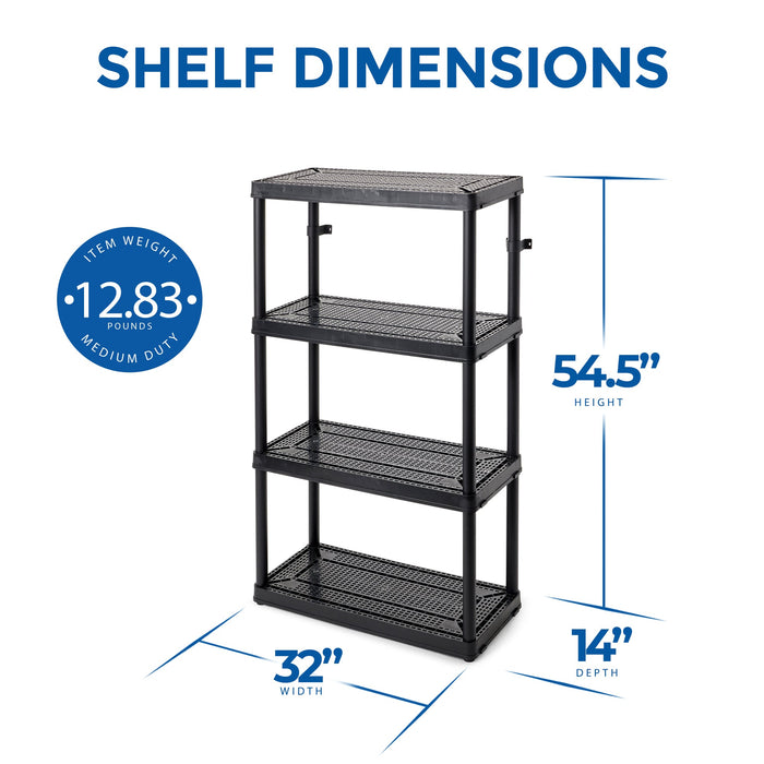 Gracious Living 4 Shelf Fixed Height Medium Duty Storage Rack, 2 Pack, Black