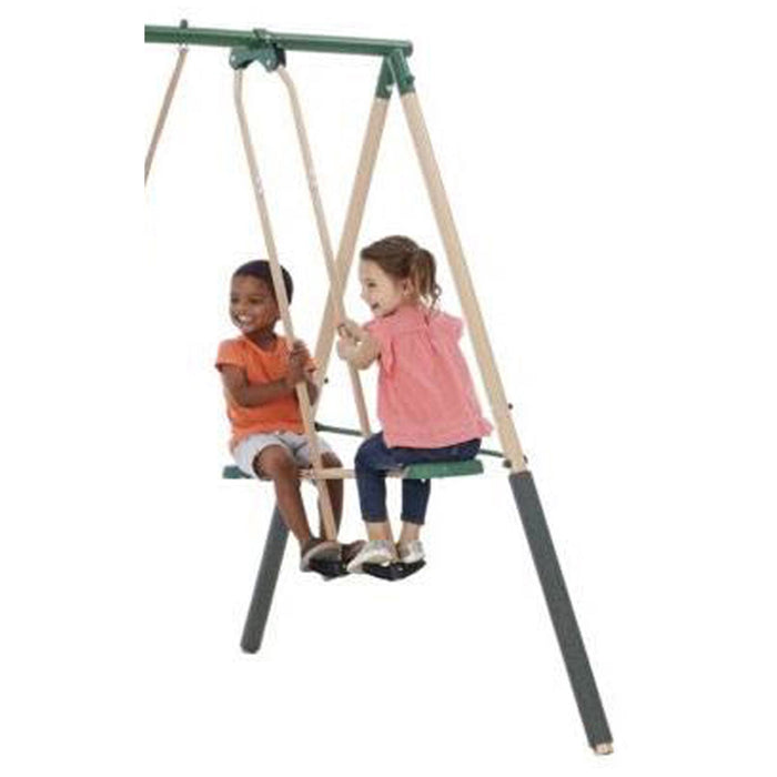 XDP Recreation Outdoor Central Park Swing Set w/ Slide, Glider, & Trapeze, Green