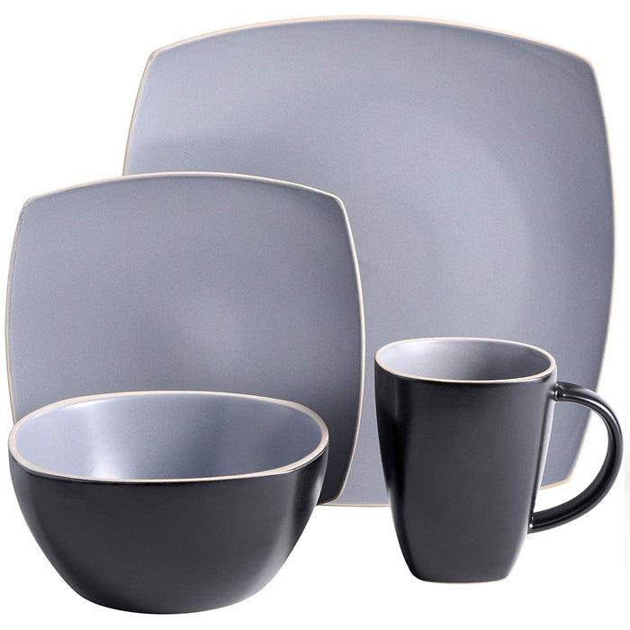 Gibson Elite Soho Lounge 16 Piece Plates, Bowls, & Mugs Dinnerware Set, Gray