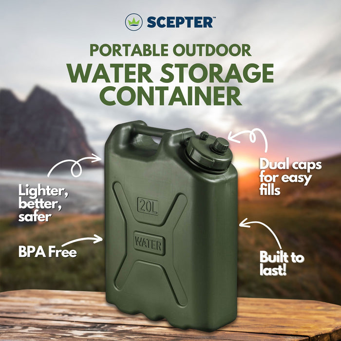 Scepter BPA Durable 5 Gallon 20 Liter Portable Water Storage Container, Green