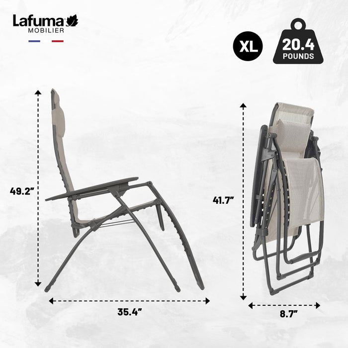 Lafuma Futura XL Zero Gravity Outdoor Steel Framed Lawn Recliner Chair, Seigle