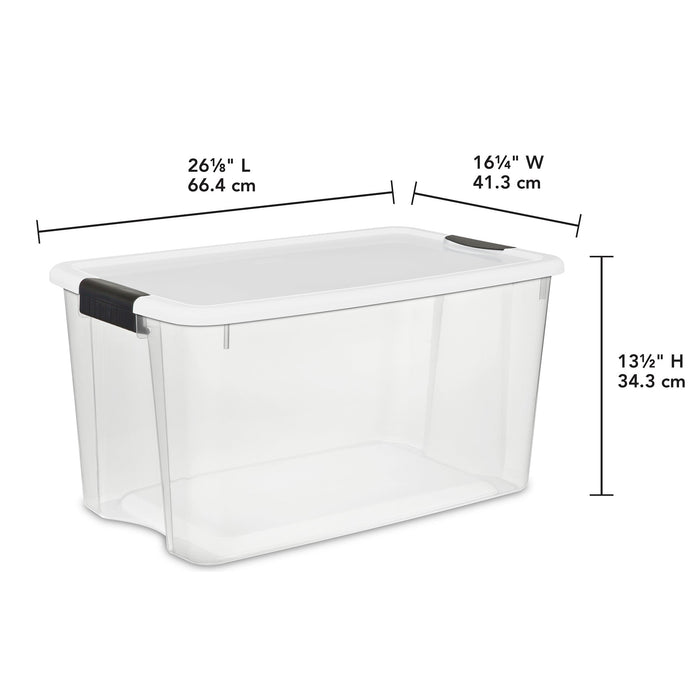 Sterilite 70 Qt Clear Plastic Stackable Storage Bin w/ White Latch Lid, 24 Pack