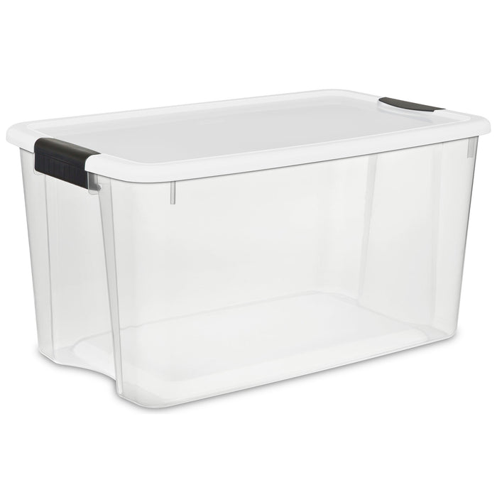 Sterilite 70 Qt Clear Plastic Stackable Storage Bin w/ White Latch Lid, 12 Pack