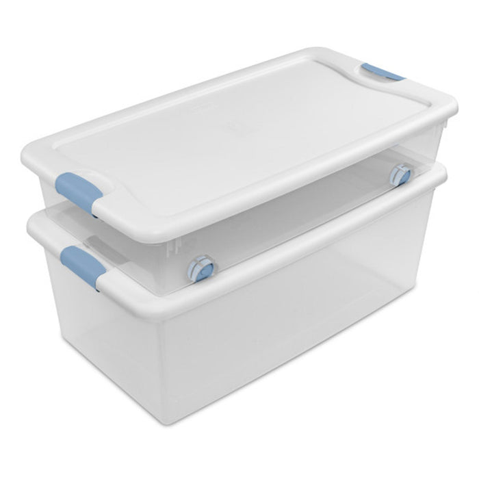 Sterilite 106 Qt Clear Plastic Stackable Storage Bin w/ White Latch Lid, 24 Pack