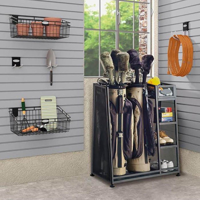 Suncast Metal Complete Golf Bag Organizer for Garage w/ Shelves & Bin (2 Pack)