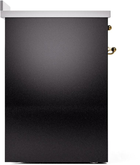 ILVE Nostalgie II 30" Induction Range with Element Stove and Electric Oven in Black with Brass Trim, UPI304NMPBKG