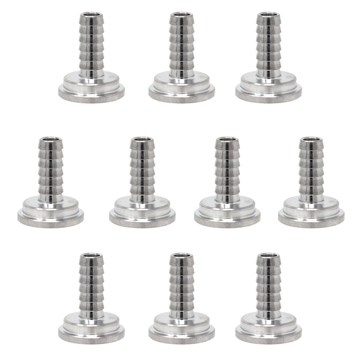 Pack of 10 Stainless Steel Tailpieces for 1/4 Inch ID Vinyl Tubing