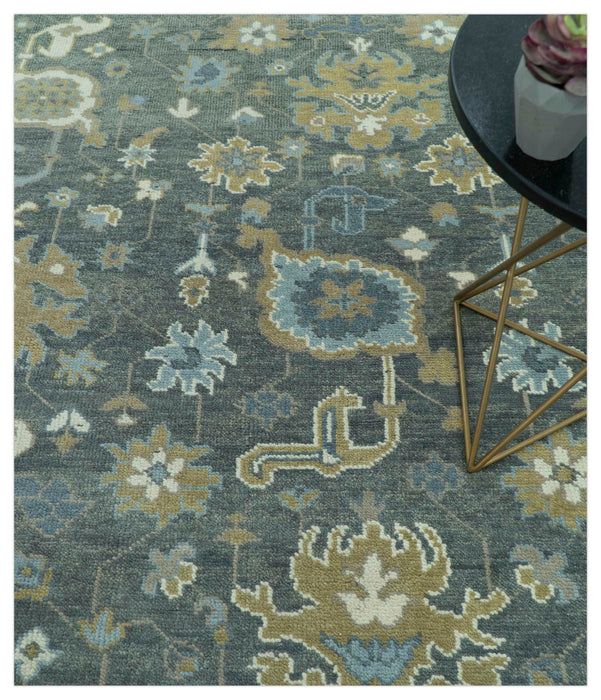 Traditional Oushak Design Charcoal And Camel Hand Knotted Custom Made Wool rug