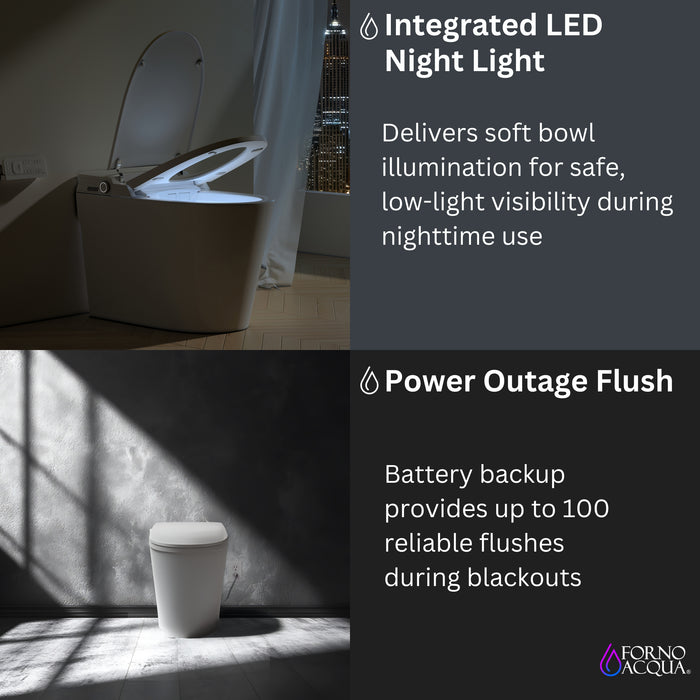 FORNO ACQUA Luxurious Smart Toilet. Includes Heated Seat, Auto Flush, Auto Lid, Powerful Flush, Ideal for Powder Rooms.