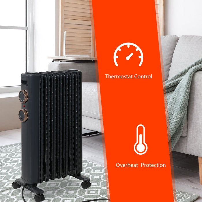 1500W Oil Filled Radiator Heater with 3 Heating Modes Portable Electric Space Heater, Matte Black
