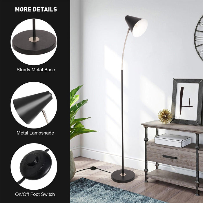 Simple Standing Floor Lamp with Adjustable Metal Shade Foot Switch Tall Stand Up Reading Lamp, Black