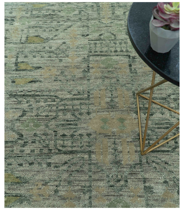 Custom Made Rug Modern Transitional Design Beige And Green Hand Knotted wool